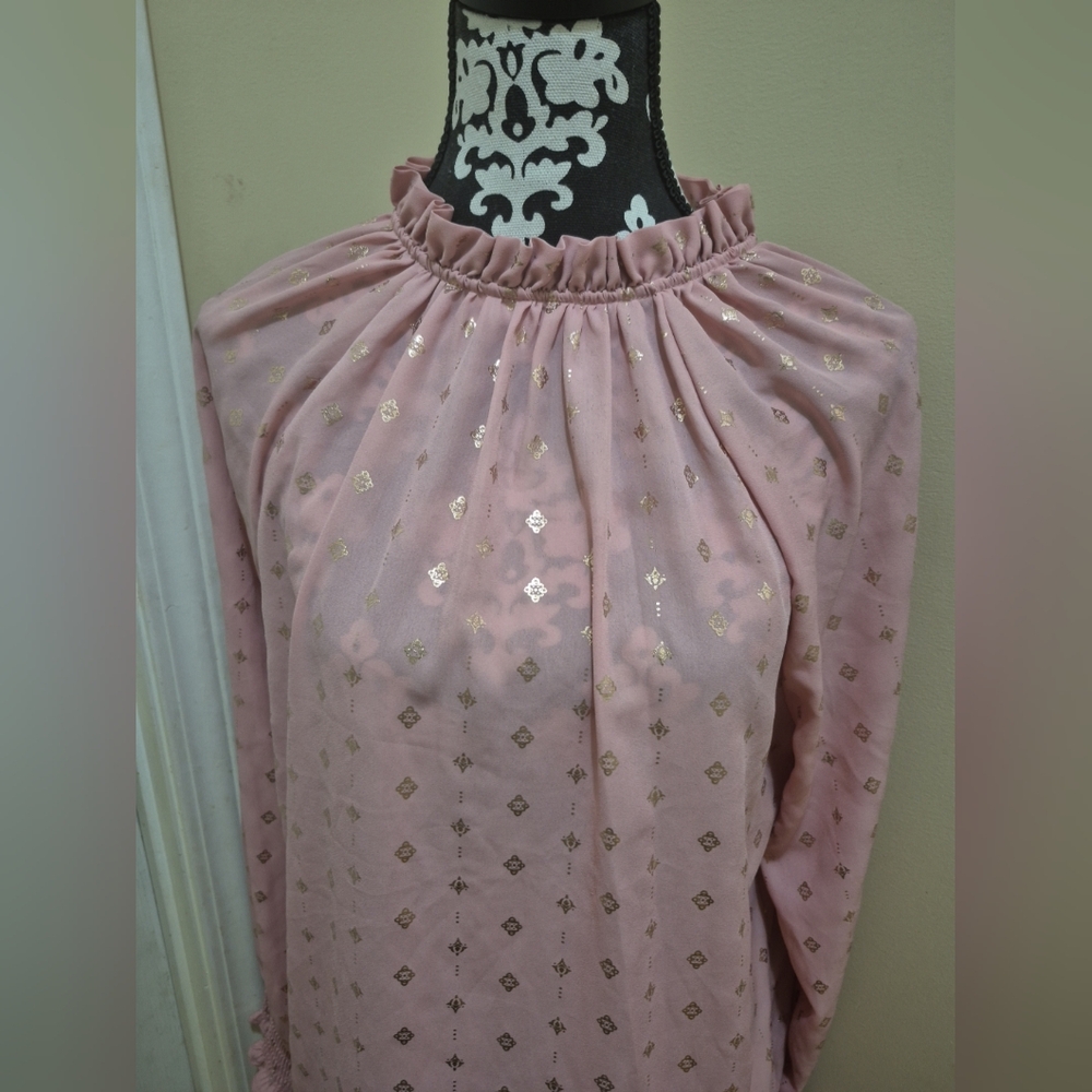 Time and Tru Pink Sequin Ruffled Blouse